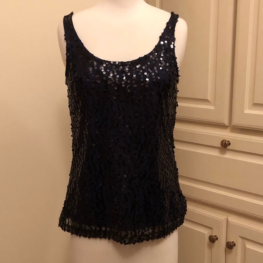laundry By Shelli Segal Navy Blue Sequin Tank Top- XS